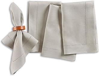 Solino Home Linen Cloth Napkins Set of 4-100% Pure Linen Light Grey Dinner Napkins 20 x 20 Inch for Fall, Autumn, Thanksgiving - Medium Weight Hemstitch, Handcrafted and Machine Washable