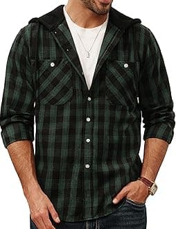 PJ PAUL JONES Men's Flannel Shirt Plaid Hoodie Casual Shirt Long Sleeve Lightweight Shirt Jackets
