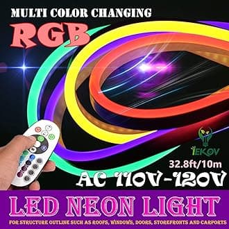 NEON LED Light, AC 110-120V RGB LED Neon Light Strip, 60 LEDs/M, Flexible/Waterproof/Multi-Colors/Multi-Modes 5050SMD LED Rope Light with Remote for Decoration (32.8ft/10m)