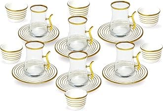 BLACKSTONE Tea Cawa set with Saucer, Elegant Turkish Estikana Cups for Tea Coffee Cup for Home, Office, Set of 18 pcs, Made in Turkey - ETS8801