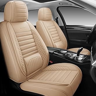 Full Coverage Leather Car Seat Covers Full Set Universal Fit for Most Cars Sedans Trucks SUVs with Waterproof Leatherette in Automotive Seat Cover Accessories (Beige)