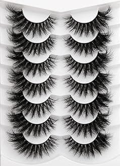 Mink Lashes 20mm 8D False Eyelashes Thick Volume Dramatic Cat Eye Lashes 7 Pairs Long Strip Wispy Lashes Pack