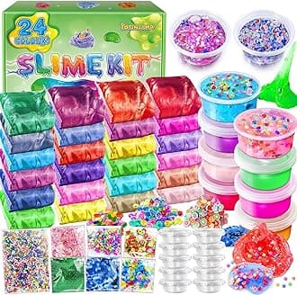 24 Pack DIY Slime Kit, Slime Making Kit for Girls, Premade Crystal Clear Slime with Add-ins, Foam Balls, Glitters, Slime Gift Toys for Kids 3-12