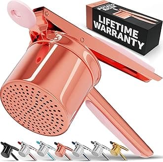 PriorityChef Large 15oz Potato Ricer, Heavy Duty Stainless Steel Potato Masher and Ricer Kitchen Tool, Press and Mash Kitchen Gadget For Perfect Mashed Potatoes - Everytime, Rose Gold and Pink