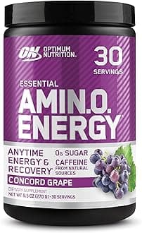 Optimum Nutrition (ON) Amino Energy - Pre Workout With Green Tea, BCAA, Amino Acids, Keto Friendly, Green Coffee Extract, 0 Grams of Sugar, Anytime Energy Powder - Concord Grape, 270 G , 30 Servings