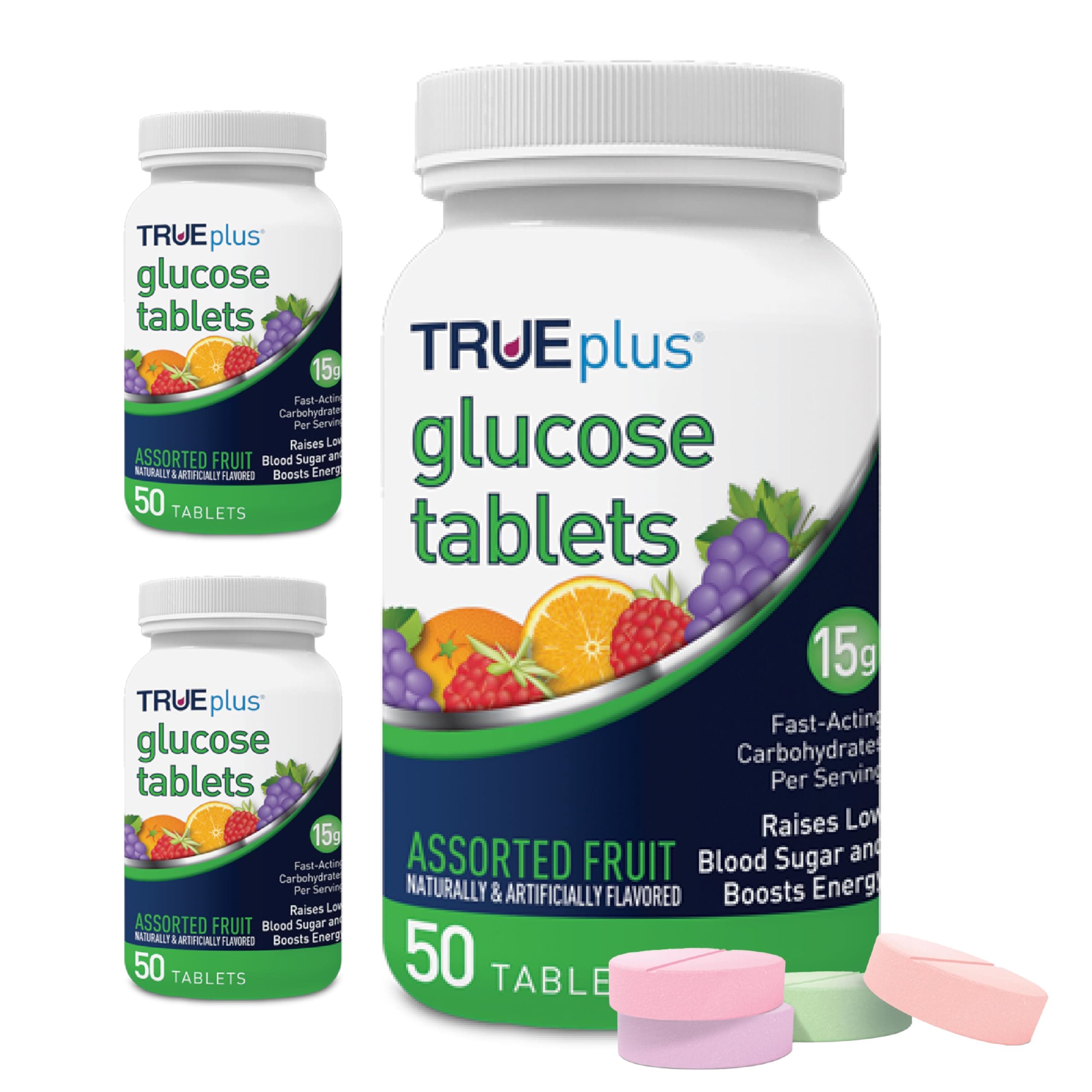 Glucose Tablets, Assorted Flavor (G, Raspberry, Orange) - 50ct Bottle – 3 Pack