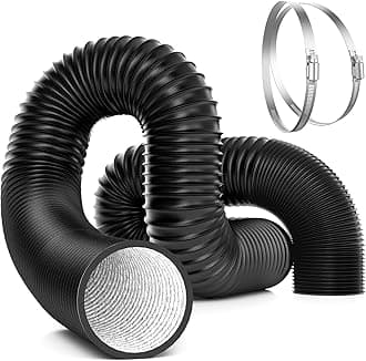 Dryer Vent Hose, 8 inch Aluminum Foil Ducting, 25FT Long Heavy-Duty Dryer Hose Vent Kit for HVAC Ventilation, Exhaust, Duct Fan Systems, Black Flexible Air Duct w/ 2 Clamps