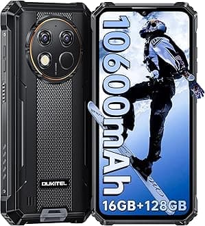 OUKITEL WP28S Rugged Smartphone Android 14-16GB 128GB Rugged Phone, 10600mAh Battery IP68/IP69K Waterproof Mobile Phones, 6.52" FHD+ Octa Core,Dual SIM 4G,NFC,OTG,GPS,BT5.0,Fingerprint,Black