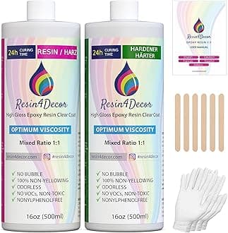 Epoxy Resin RESIN4DECOR 1:1 Casting Crystal Clear Adhesive for Arts Crafts Jewelry Making Molds and DIY Projects Non-Yellowing Non-Toxic High-Gloss Finish 12-24 Hour Cure Time Odorless - 1000ml
