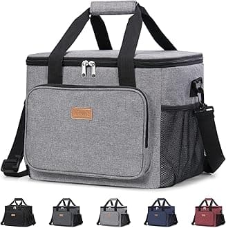 Large Lunch Bag, Insulated Lunch Box, Soft Cooler Cooling Tote for Adult Men Women, Gray 40-Can (24L)