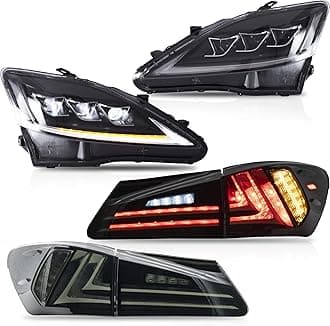 Headlights and Tail Lights Fit for IS250 IS350 IS 220d 2006-2012(Rear lights not for IS250C 350C/Convertible), Full LED Clear Headlamp with Smoked Tail Lamp