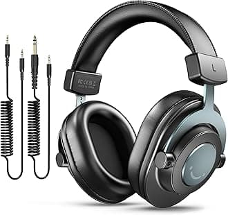 - Studio Monitor Headphones for Recording, Wired Headphones with 50mm Driver, Over Ear Headset with Detachable Cables 3.5mm or 6.35mm Jack, Black, on PC/Mixer/Amplifier-H8