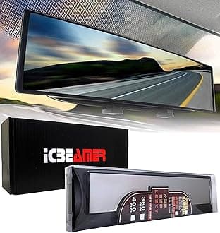14.2" ICBEAMER Clip On Rear View Mirror | Flat Clear Tint, Panoramic Wide Angle HD Glass, Anti Glare, Universal Fit for Car, SUV, Truck | Eliminates Blind Spots (1 Pack)