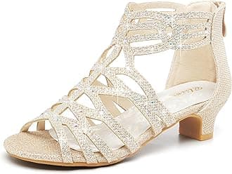 Cliivour Girls High Heels Dress Pump Sandals Glitter Wedding Flower Party Princess Shoes for Kids Toddler