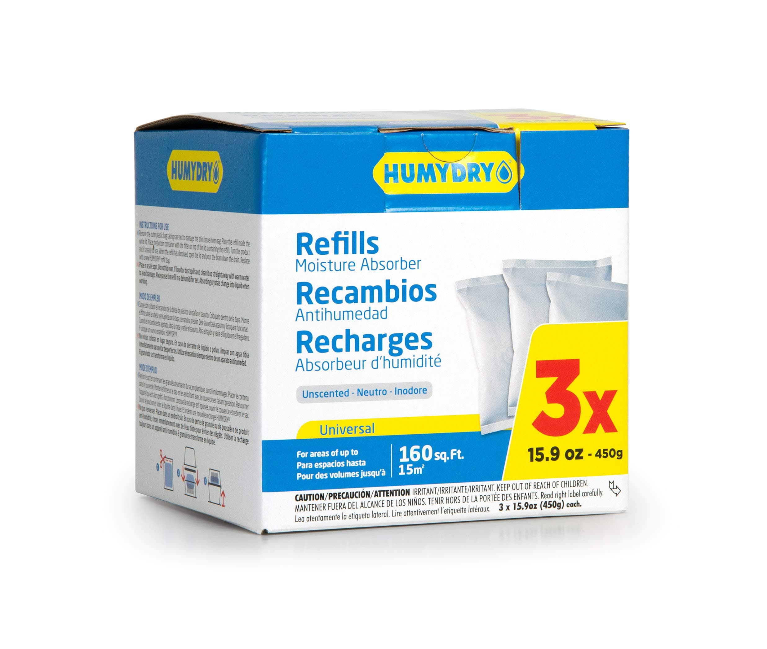 Moisture Absorber Refills for 15.9 Oz Dehumidifier Device, Pack of 3 Unscented Humidity Absorber Bags, Non Electric Humidity Absorber For Home Closets Bathrooms RVs and Medium Enclosed Spaces