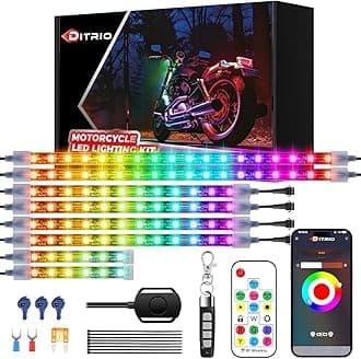 8Pcs Motorcycle Led Underglow Kit with Brake Turn Signal, Motorcycle RGB Lights with DITRIO APP/RF Remote Control, Dual Zone,12V Waterproof Pixelglow Effects for Motorcycles, Golf Carts, ATVs, UTVs
