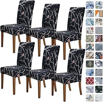 SPRINGRICO Chair Covers for Dining Room 6 Pack, Stretch Dining Chair Cover, Washable Spandex Kitchen Parsons Chair Slipcovers, Removable Seat Protector for Home or Party (Set of 6, Flourish Black)