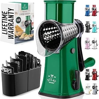 Zulay Kitchen Rotary Cheese Grater 5 Blade Cheese Shredder - Manual Hand Crank Cheese Grater With Reinforced Suction & 5 Interchangeable Drums - Easy to Use, Vegetable Chopper Round Mandoline Slicer