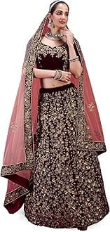 TRENDMALLS Women's Satin Embroidery Bridal Lehenga Choli with Net Dupatta Ready To Wear (L148)