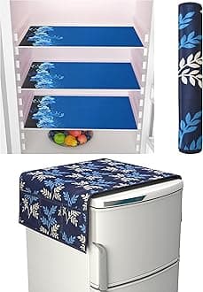 Yellow Weaves Combo of Fridge Top Cover, 1 Handle Cover + 3 Fridge Mats, 5 Piece set(Blue)