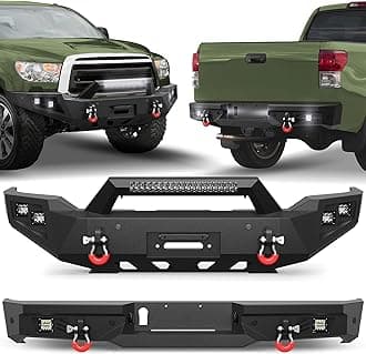 Tundra Front + Rear Bumper Set for 2007-2013 Toyota Tundra Pickup, w/Winch Plate, LED Lights, License Plate Lights and D-rings