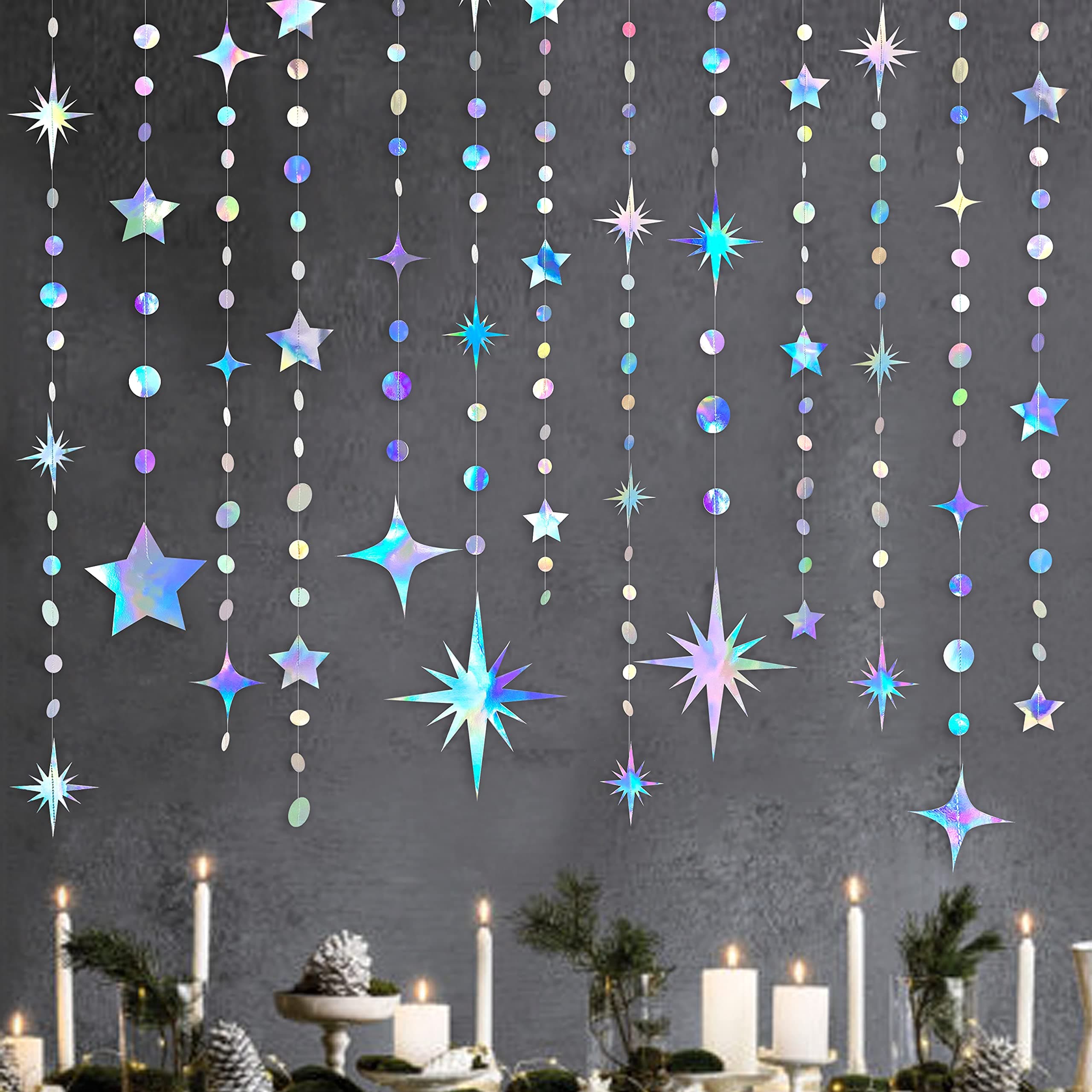 Iridescent Star Circle Dot Party Decorations Garland