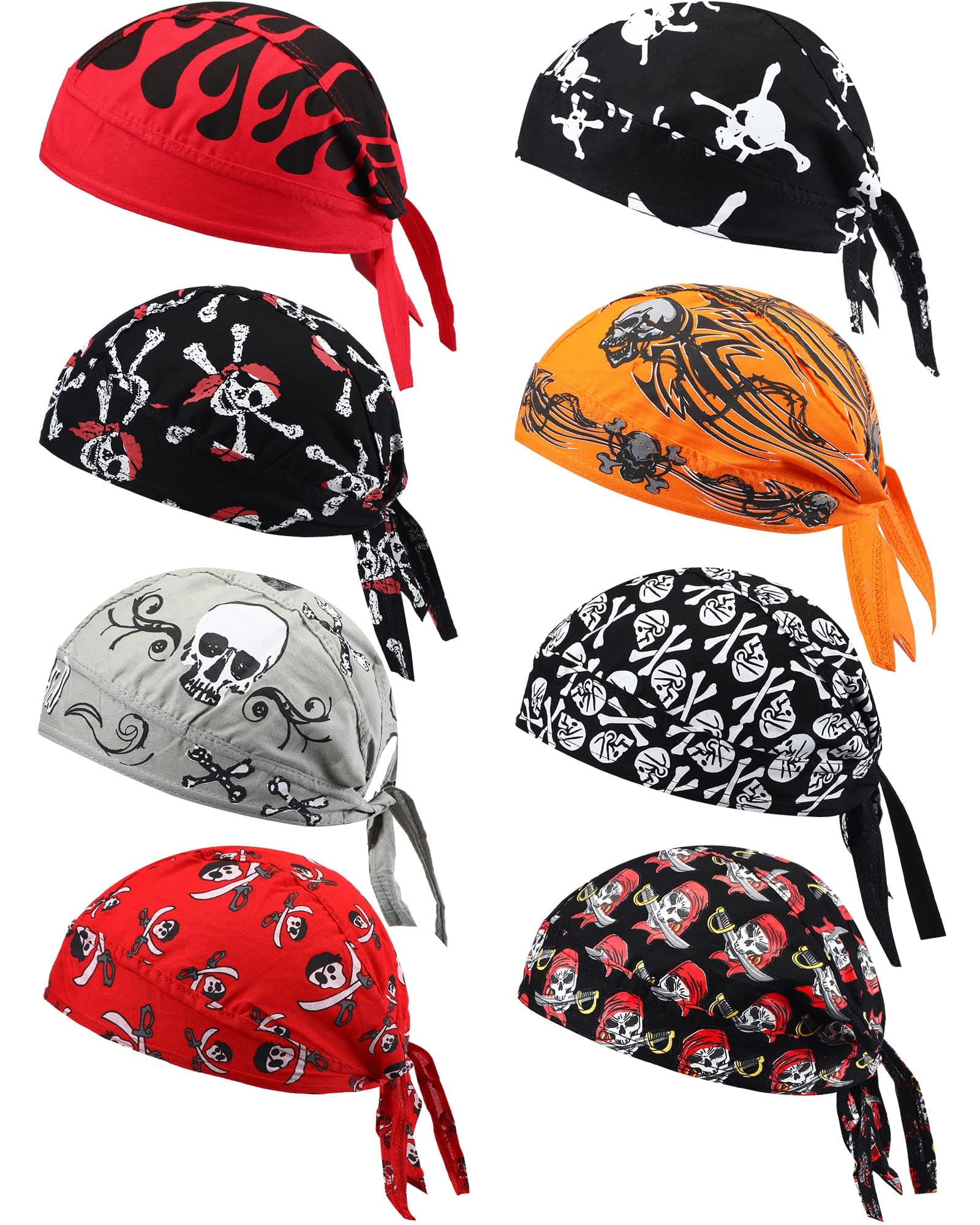 Foaincore 8 Pack Do Rag Skull Caps for Men Sweat Wicking Doo Rags Cooling Helmet Liner Cycling Motorcycle Bandana