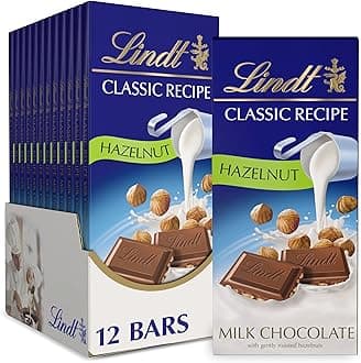 Lindt CLASSIC RECIPE Hazelnut Milk Chocolate Bar, Milk Chocolate Candy, 4.4 oz. (12 Pack)