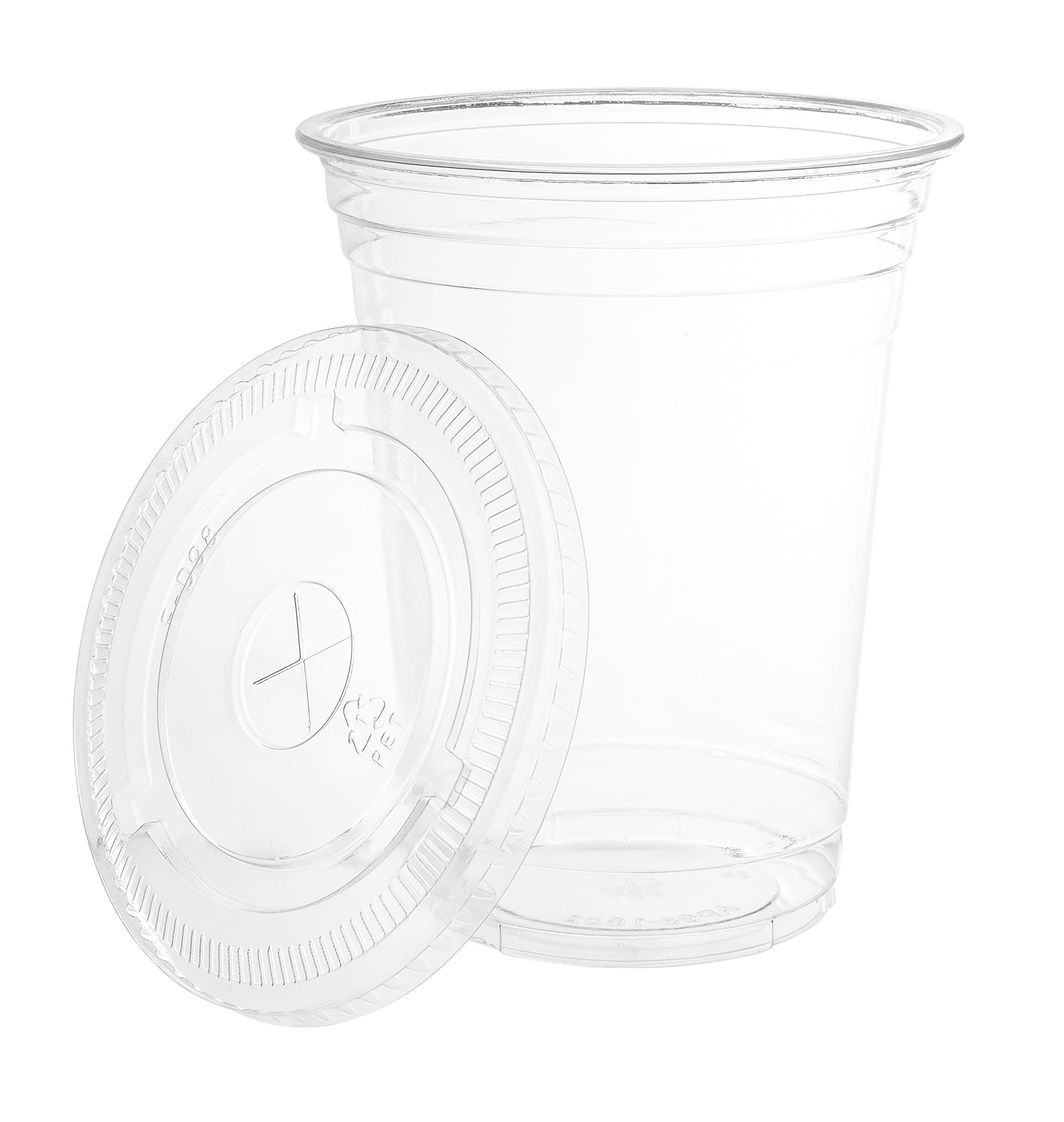 12 oz. Clear Cups with Flat Lids, for Milkshake, Smoothies, Iced Coffee, Boba, Bubble Tea Disposable Cup, 100 Cups and lids