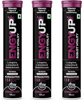 Robust Vitality for Woman | Energy & Stamina Booster | Ashwagandha, Safed Musli, Ginseng, Gokharu, Shatavari, Fenugreek, Arginine, Carnitine | 45 Effervescent Tablets | Strawberry Flavor