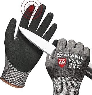Schwer ProGuard High Level Cut Resistant Work Gloves PR3326 for Extreme Protection，ANSI A9 Cut Gloves with Reinforced Thumb, Non Slip, Durable, Touch-screen, Black 1 Pair（XXL）