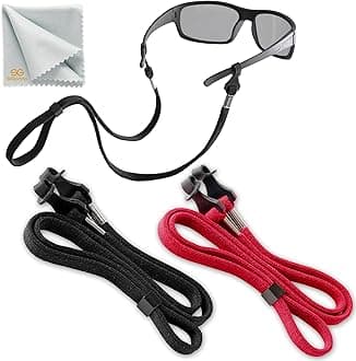 SIGONNA Eye Glasses String Holder Strap - Eyeglass Straps Cords for Men Women - Eyeglass Holders Around Neck - Sunglasses String Chain Lanyard Retainer - 2 Pcs (Black Red)