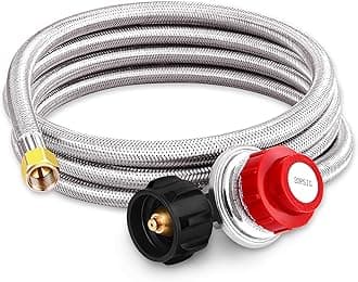 Kohree 8 FT High Pressure Propane 20 PSI Adjustable Regulator with Hose Stainless Steel Braided QCC-1 Type Connection for Turkey Fryer, Firepit, Newer U.S. 5-40lb Propane Gas Tanks, Cooker