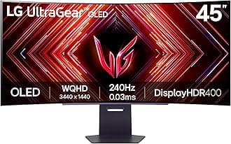 LG UltraGear Curved OLED Gaming Monitor 45GS95QE, 45 inch, 1440p, 240Hz, 0.03ms Response Time, HDR 10, NVIDIA G-Sync compatible & AMD FreeSynce, Smart Energy Saving, DisplayPort, HDMI