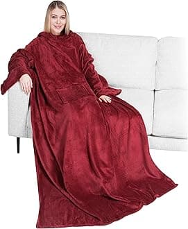 PAVILIA Fleece Wearable Blanket with Sleeves for Adult Women Men, Soft Warm Wrap Throw, Robe Blanket with Arm