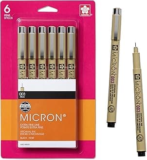 SAKURA Pigma Micron Fineliner Pens - Archival Black Ink Pens - Pens for Writing, Drawing, or Journaling - Black Ink - 003 Point Size - 6 Pack
