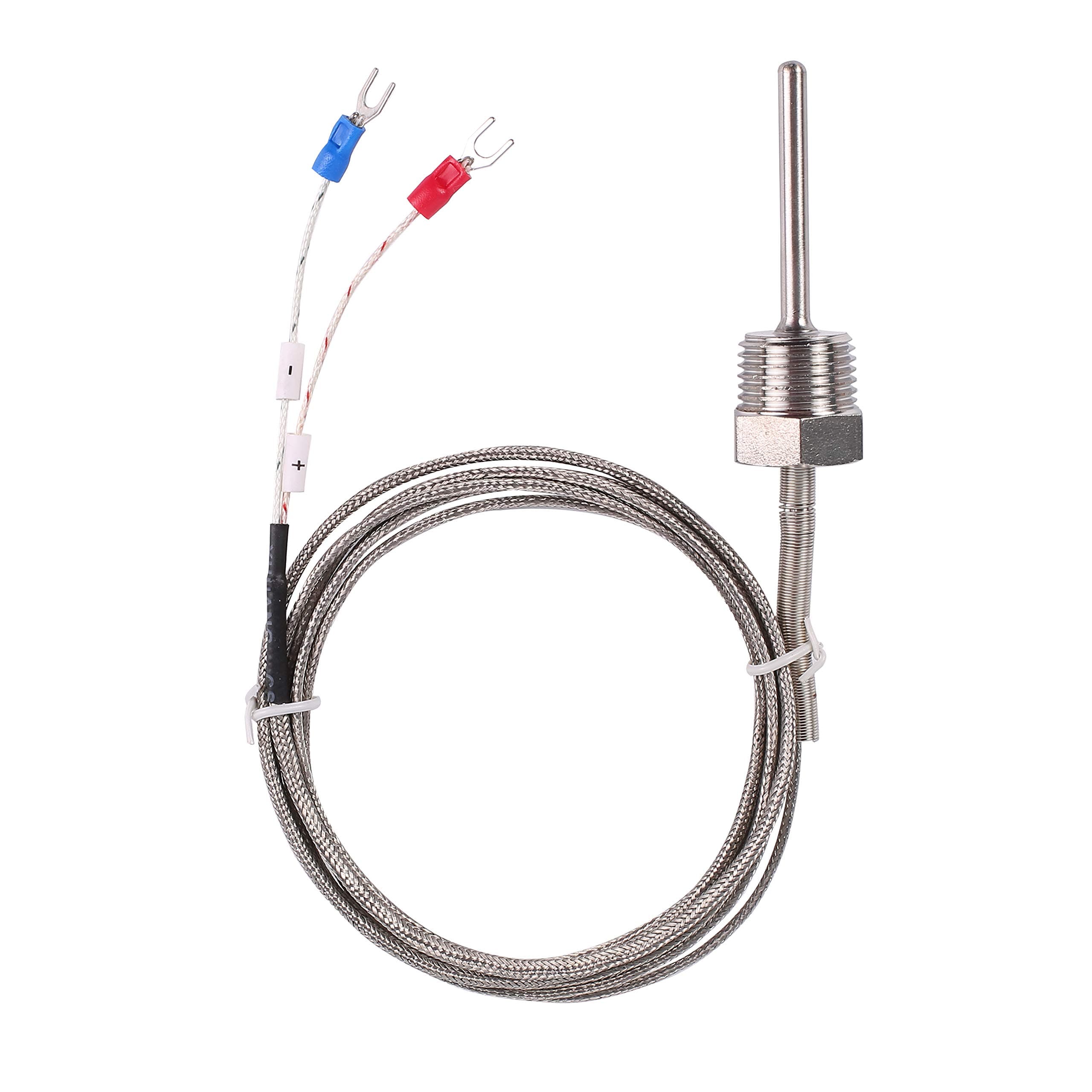 Waterproof K Type Thermocouple - Grounded Temperature Sensor Probe for PID Temperature Controller Two Wire Stainless Steel NPT3/4 BSPT 1/2 inch Pipe Thread 0~500℃ with 2m Shield Wire