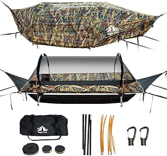 Flat Lay Hammock Tent with Mosquito Net Waterproof Rainfly Storage Room for 1 Person Backpacking Hiking Camping Lightweight 440LBS