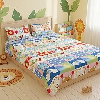 Filymore 240tc Happy Birthday Bedsheet Made with Microfiber Wrinkle Free Soft Hypoallergenic | Floral Printed Double Bed Queen/King Size for Kids (90x90 Inches/Boys Girls Room)(Blue)