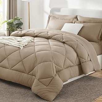 CozyLux Queen Comforter Set with Sheets 7 Pieces Bed in a Bag Taupe All Season Bedding Sets with Comforter, Pillow Shams, Flat Sheet, Fitted Sheet and Pillowcases