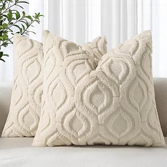 decorUhome Christmas Decorative Throw Pillow Covers 26x26, Soft Plush Faux Wool Couch Pillow Covers for Home, Set of 2, Beige