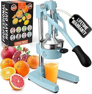 Zulay Kitchen Cast-Iron Orange Juice Squeezer - Heavy-Duty, Easy-to-Clean, Professional Citrus Juicer - Durable Stainless Steel Lemon Squeezer - Sturdy Manual Citrus Press & Orange Squeezer (Blue)