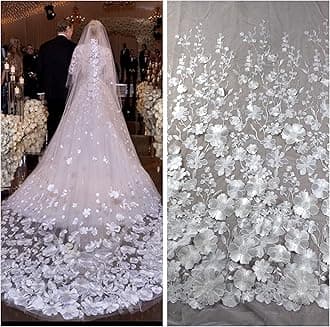 Labellezalady Quality 47" Wide Off White(Ivory) 3D Flowers on Soft Tulle Embroidery lace Fabric by Yard (Off White, 4 Yards)