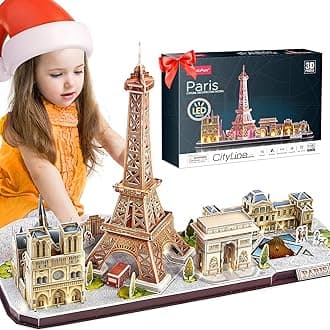 CubicFun 3D Puzzles for Kids Ages 8-10 LED Paris Cityline, Toys Arts for 8-12 STEM Projects for Kids for Teens Home Decor
