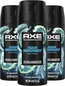 Fine Fragrance Collection Premium Deodorant Body Spray for Men Aqua Bergamot 3 Count with 72H Odor Protection and Freshness Infused with Aqua, Bergamot, and Sage Essential Oils 4 oz