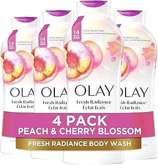 Olay Body Wash for Women, Fresh Radiance, Refreshing & Renewing, Made with Plant Based Cleansers, B3 Botanical Complex, For All Skin Types, Peach & Cherry Blossom Scent, 22 fl oz (Pack of 4)