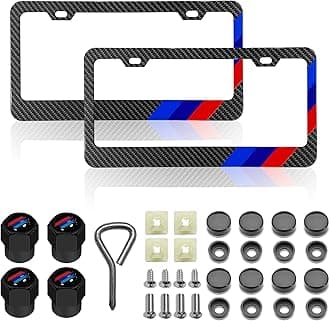 License Plate for BMW Premium Carbon Fiber Steel License Plate Holder Compatible All Vehicle License Plate Tag Cover Fit Accessories Included