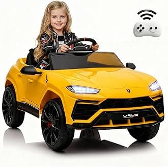 Licensed Lamborghini Urus Ride On Truck Car Toy, 12V Battery Powered Electric 4 Wheels Kids Toys w/Parent Remote Control, Foot Pedal, Music, Aux, LED Headlights, 2 Speeds (Yellow)