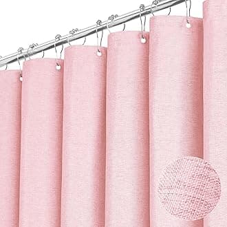 BTTN Extra Long Shower Curtain - 84 Inch Long Linen Textured Heavy Duty Fabric Shower Curtain Set with 12 Plastic Hooks, Hotel Spa Simple Polyester Bath Curtains for Bathroom, 72x 84,Pink