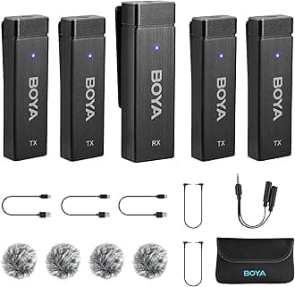BOYA by-W4 Wireless Lavalier Microphones for Cameras Camcorder DSLR Computer, 7H Battery Life, 98ft Transmission, Wireless Lapel Mic for Video Recording Vlog Live Streaming